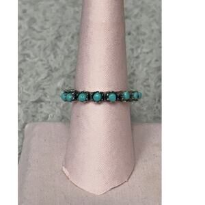 Sterling Silver Blue Stone Eternity Band Ring Size 8 #68412